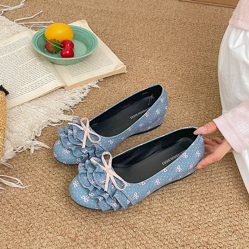 Polka Dot Mary Jane Shoes Women Sweet Ruffle Internal Elevation Shoes Ladies Soft Sole Slip On Daily Comfort Dress Footwear