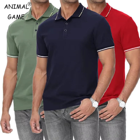 New Men's Short Sleeve Polo Shirt Summer Male Contrast Oversized T Shirt Breathable Shirts Lightweight Streetwear Gym Tops
