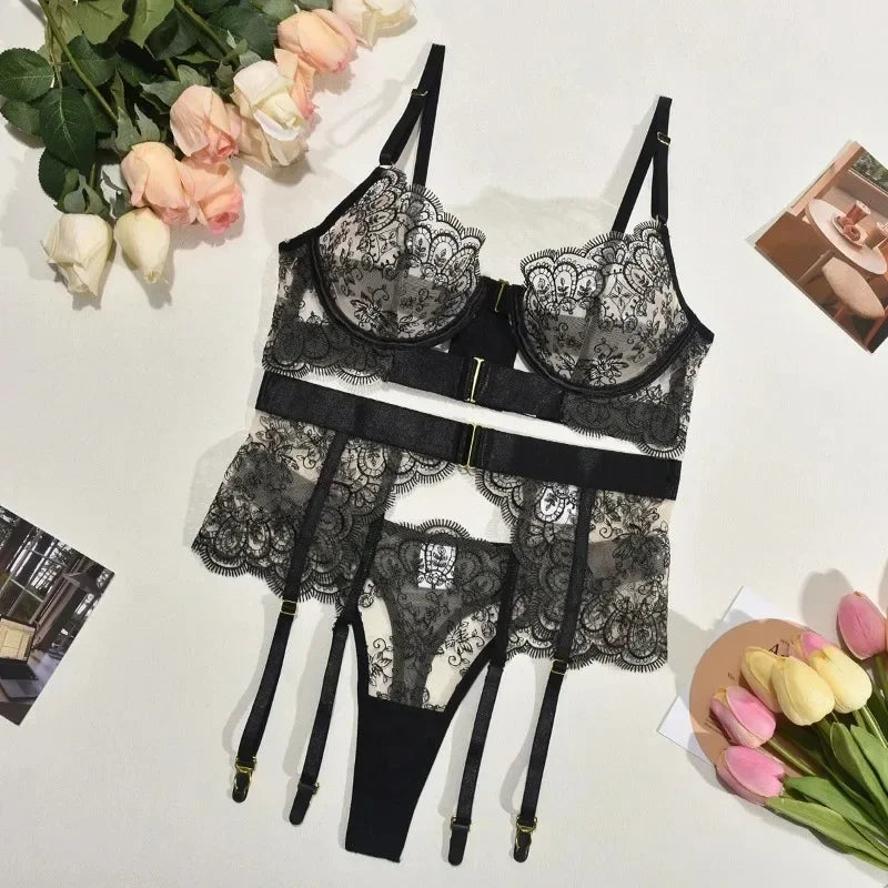 Tornova 2-piece Sexy Lingerie Set G-string Transparent Underwear Lolita Romantic Lingeries Set Sexy Bra Panties Sets Lingerie