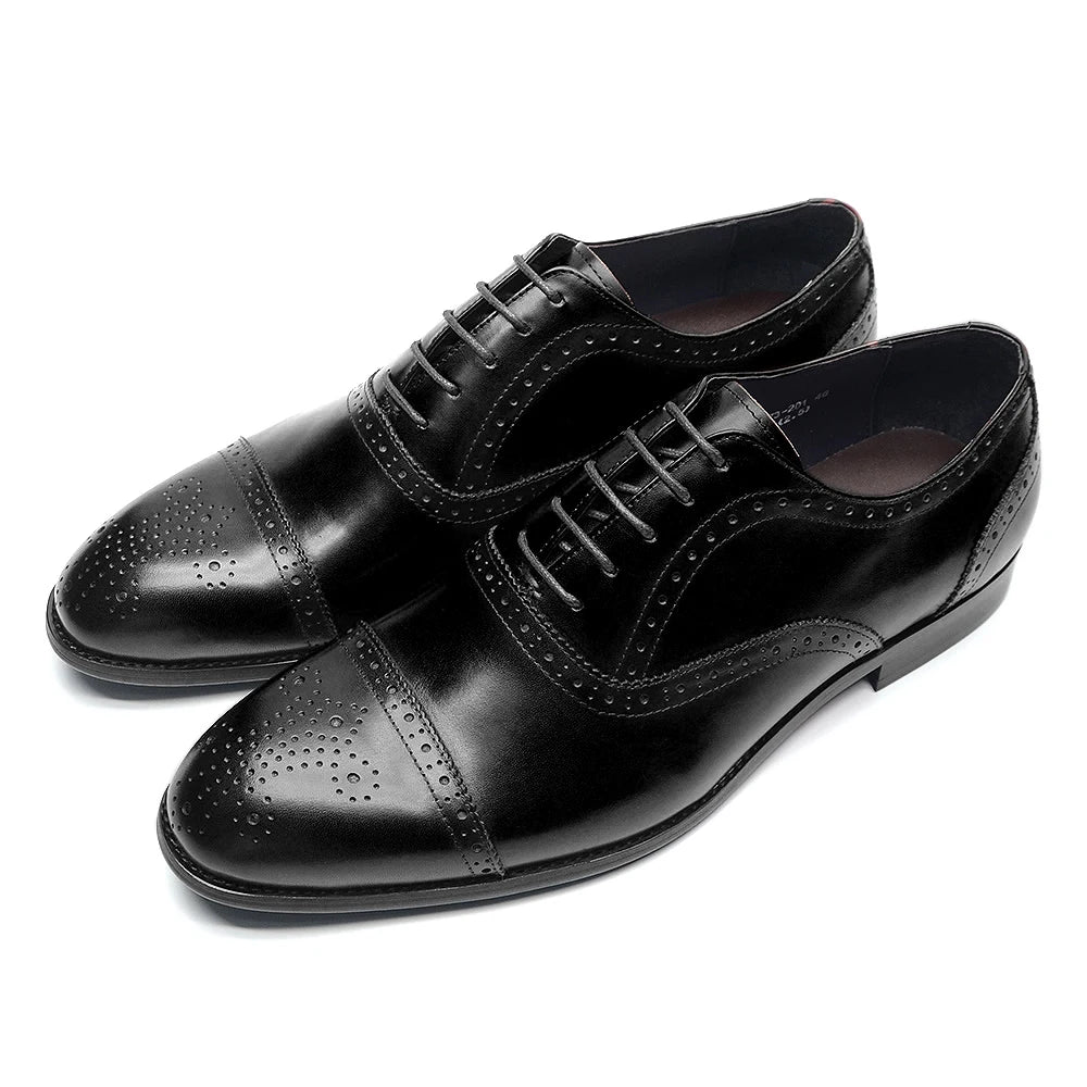 Luxury Italian Men's Wedding Dress Shoes Genuine Leather Cap Toe Lace-up Oxfords Lace-up Brogue Black Business Formal Shoes Man