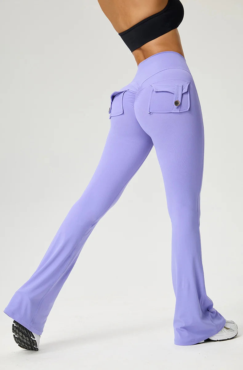 TRY TO BN Yoga Pants Pocket Back Flare Leggings Sports Fitness High Waisted Scrunch Leggings Workout Trousers Gym Woman Clothing