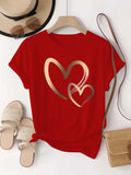 Summer New Fashion Women's Heart Printed T-shirt Trendy Casual Round Neck Top Short Sleeves Women T-shirt Women Clothing