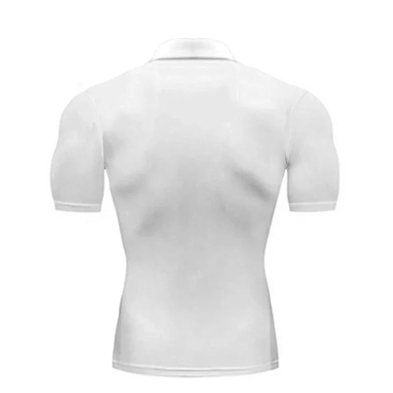 Plain Compression Tight Milk Silk Shirts Summer Quick Dry Short Sleeve Polo Shirts Gym Fitness Trainning Bodybuilding Clothing