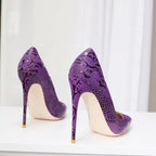 Purple Embossed Crocodile Effect Women Pointy Toe Slip On High Heel Shoes for Party Sexy Ladies Dress Stiletto Pumps