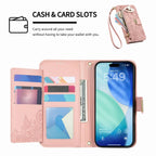 Compatible with iPhone 17/16e/15/14/13/12 Pro Max 16 Plus Lanyard Zipper Wallet Case Dual Card Holder Flip Stand Magnetic Buckle