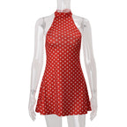 Polka Dot Elegant Off Shoulder Sleeveless Backless High Waist Halter Mini Dress Y2K Summer Fashion Club Party Vestidos