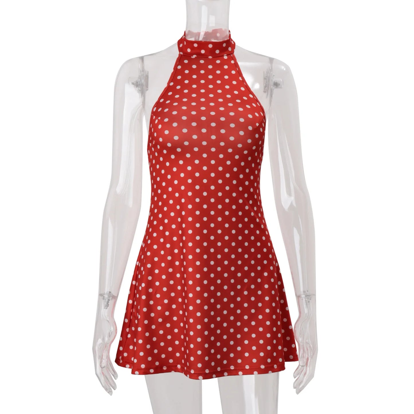 Polka Dot Elegant Off Shoulder Sleeveless Backless High Waist Halter Mini Dress Y2K Summer Fashion Club Party Vestidos