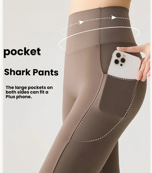 Women's Pockets Yoga Pants Cloud Touch Ice Silk Shark Leggings High Waist Tummy Control Butt Lifting Sports Leggings  Running