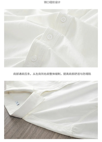 Dukeen Heavyweight Short-Sleeved Shirt Men's Summer Solid Color Lapel Pocket Casual Shirt Cotton White Shirts