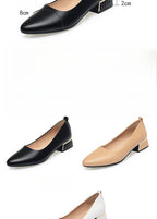 2026 Summer Women's Soft Leather Chunky Heel Pumps  Pointed Toe Low Heel Office Shoes White Work Dress Shoes Size 35-41