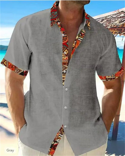 2024 new summer shirt men's Hawaiian shirt casual fashion street short -sleeved beach resort men's pocket shirt