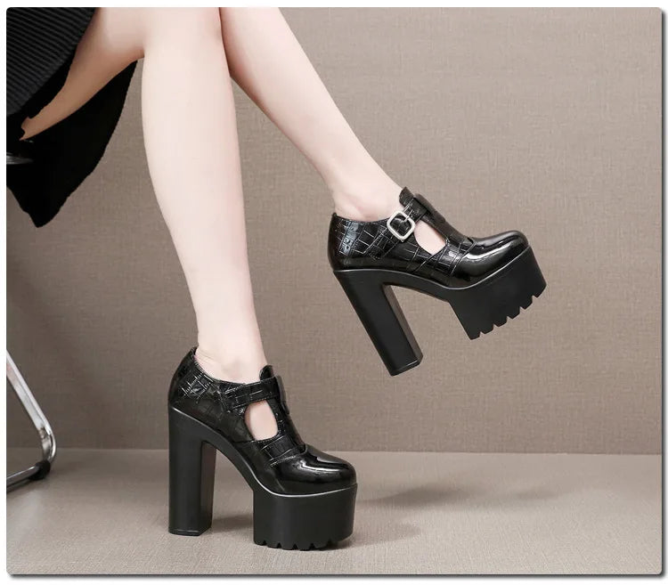 14cm Small Size 32-43 Elegant Patent Leather Mary Janes Chunky Platform Pumps 2025 Spring Block High Heels Shoes for Model Dress