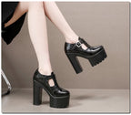 14cm Small Size 32-43 Elegant Patent Leather Mary Janes Chunky Platform Pumps 2025 Spring Block High Heels Shoes for Model Dress