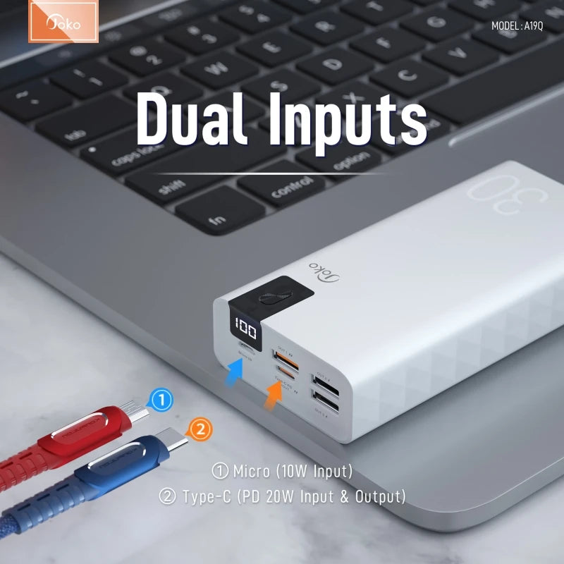 Power Bank 30000mAh PD 20W Fast Charging Portable Powerbank USB PoverBank External Battery Charger For VIVO Xiaomi Huawei Oppo