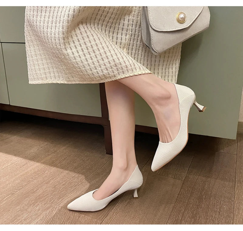 Beige Pointed Toe Kitten Heel Pumps Slip On Dress Shoes Comfortable Non Slip For Business Office Wedding Party Daily Wear  New