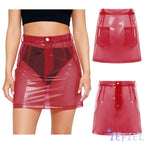 Transparent Pvc Disco Jazz Dance Bodycon Skirt for Women High Waist Pencil Miniskirt with Pockets See Through Cover Up Clubwear