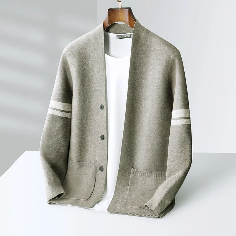 Autumn And Winter New Casual Wool Knit Cardigan Men's Fashion V-Neck Solid Color Shirt Loose Sweater Coat