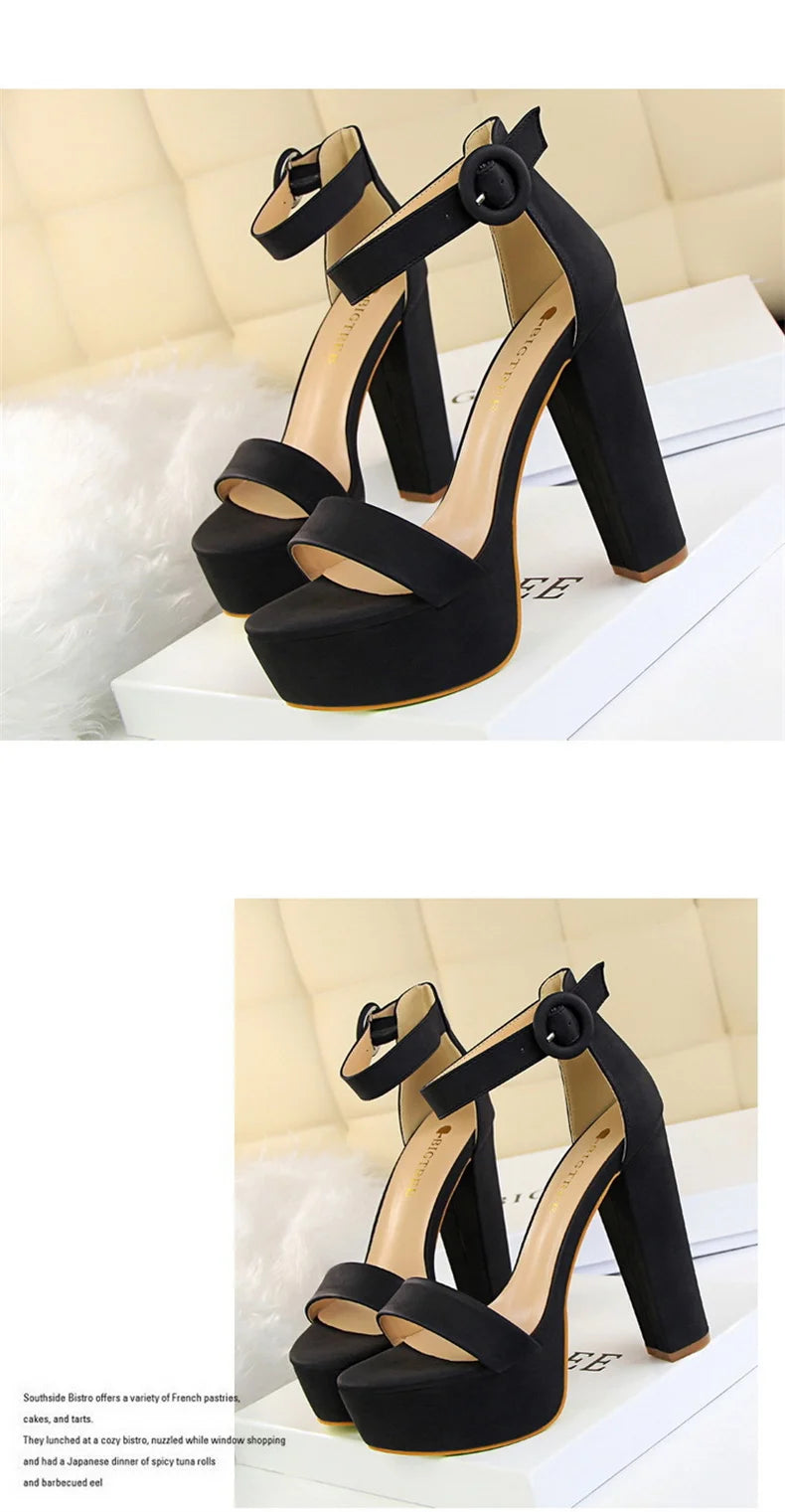 New Fashion Simple Comfort Women Platform High Heels Sandals Summer Peep Toe Party Wedding Pumps Buckle Slimming Shoes