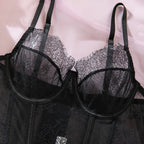 Willowy Women's Lingerie Sets Sexy Corset Lace Bra and Panty 2PCS with Stockings Sheer Outfits Sissy Girl's Intimate Underwear