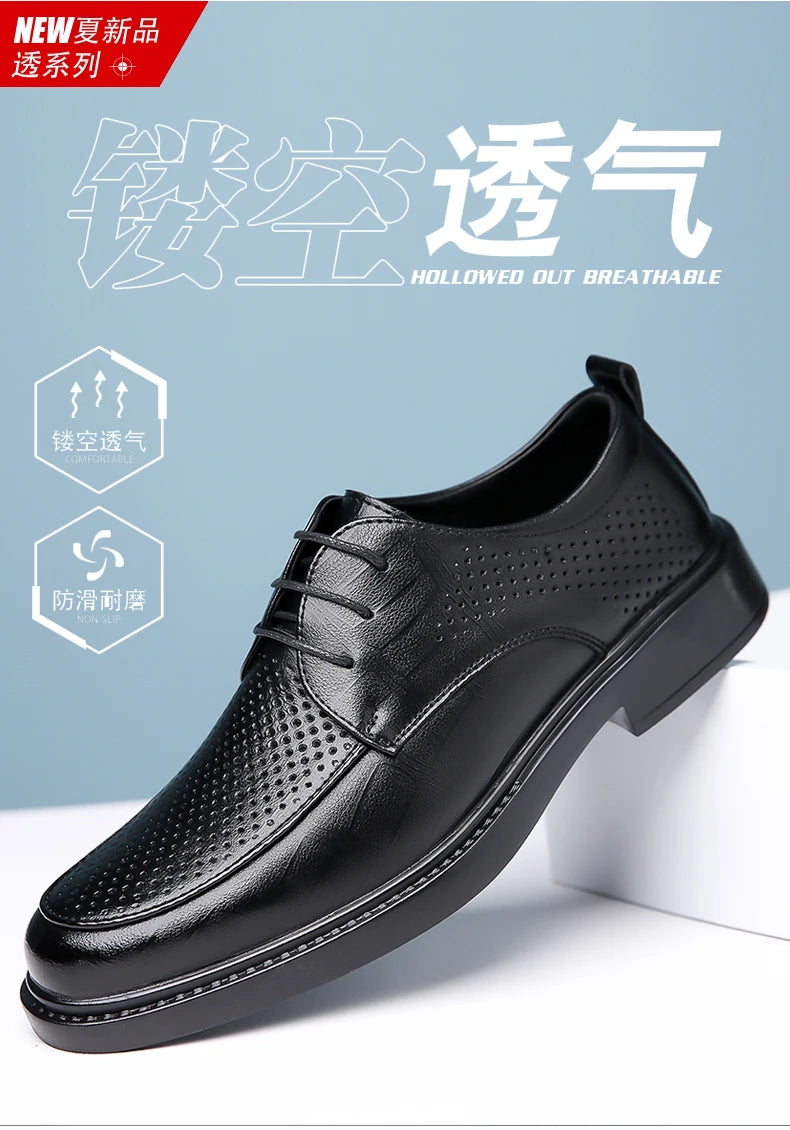 2026 Summer Hollow Out Breathable Deodorant Genuine Leather Business Dress Shoes British Style High-end Formal Shoes Hot Sale