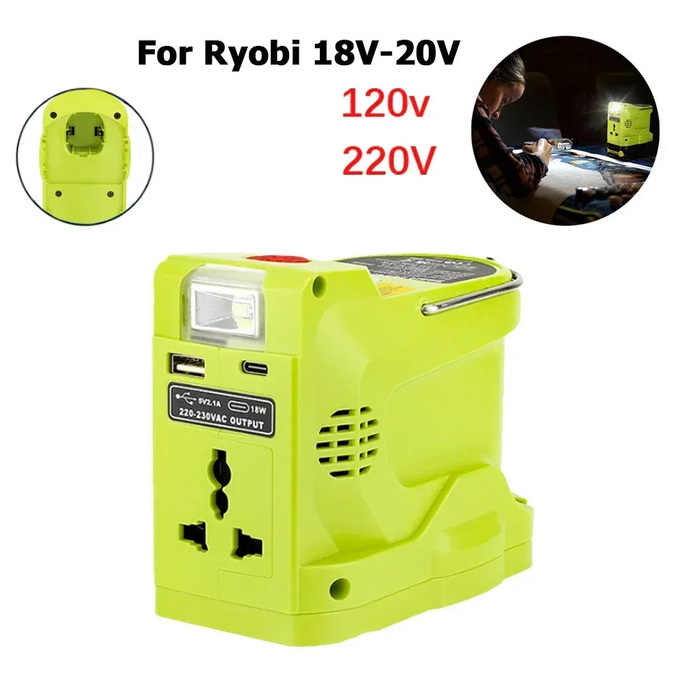 200W Portable Power Station Power Generator For Ryobi 18V Lithium Battery Portable Power Inverter With Dual USB 280LM LED Light