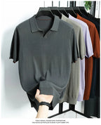 100%  Lyocell Knitwear 2025 Men Spring Summer Trendy Turn Down Collar Knit Tees Short Sleeve Breathable Knit Tops