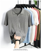 100%  Lyocell Knitwear 2025 Men Spring Summer Trendy Turn Down Collar Knit Tees Short Sleeve Breathable Knit Tops