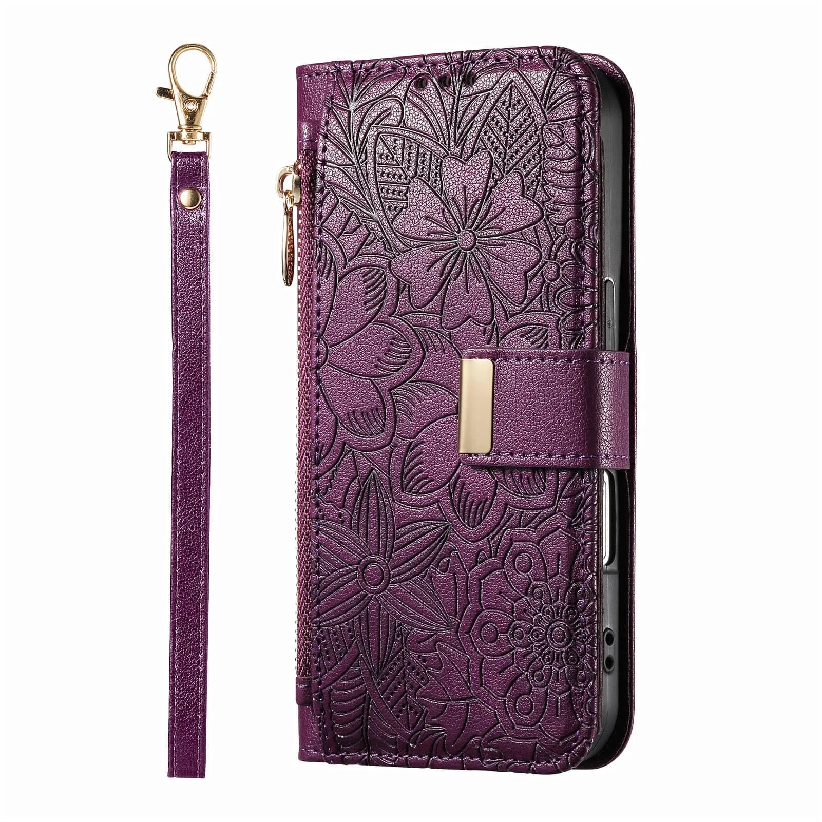 Compatible with iPhone 17/16e/15/14/13/12 Pro Max 16 Plus Lanyard Zipper Wallet Case Dual Card Holder Flip Stand Magnetic Buckle