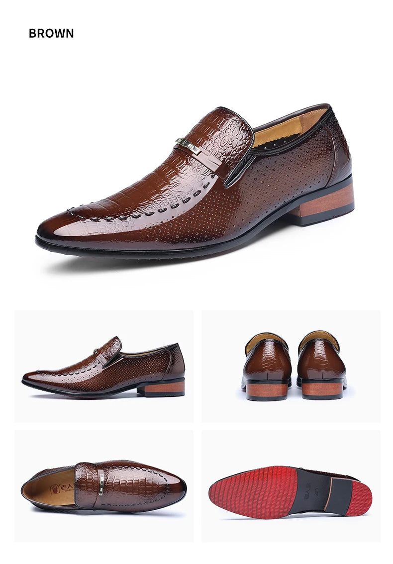 LAORENTOU true cowhide breathable perforated leather shoes with pointed tips, British business dress perforated leather sandals