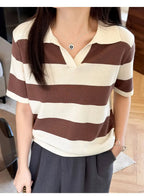 WinvyNee Summer Half Sleeved Women's Solid Polo Shirt Casual Cotton Striped Top T-shirt Women Clothing Casual Knitted A1002022