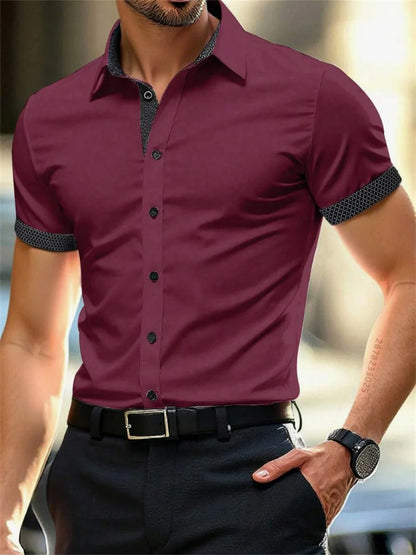 Men's short-sleeved shirt summer slim casual dress light and thin elastic no iron business shirt fashion luxury all seasons