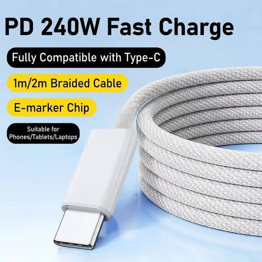 240W Super Fast Charge USB Type C to C Cable For Macbook iPad Apple iPhone 16 17 Samsung Phone Laptop Original Data Charger Cord