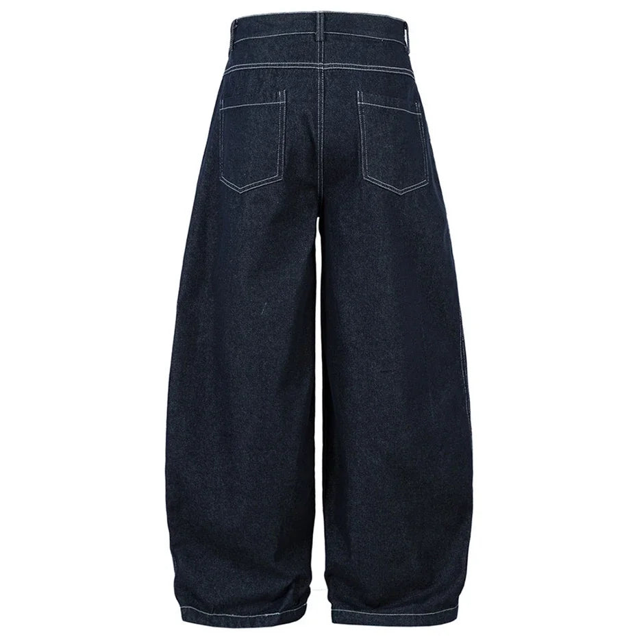 【Mirrordust】Pleated Baggy Jeans Men Loose Wide Leg Jeans Trousers Streetwear Harajuku Hip Hop Jeans Denim Pants