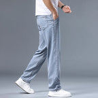 2026 Summer Ice Silk Thin Four Seasons Men's Jeans Loose Straight Wide Leg Pants