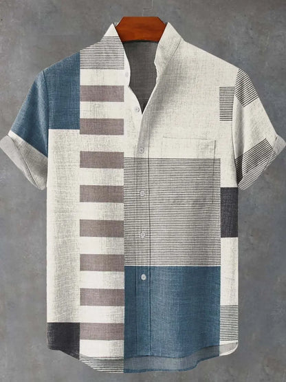 3D digital printing image of linen short sleeved shirt, designed for men's party atmosphere, casual style, retro men's shirt