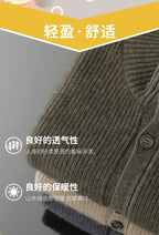 Luxury 100% Cashmere Cardigan for Men Mock Collar Thickening Sweater Autumn Winter Knitted Coat Soft Clothing Smart Casual Top