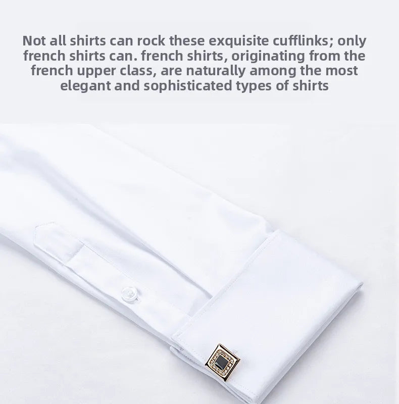 Men's Empire Neck French Cufflink Shirt Slim Fit Business Dress Assorted Cufflinks Lead Needle Large Tip Neck Men's White Shirt