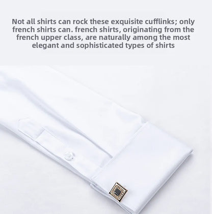 Men's Empire Neck French Cufflink Shirt Slim Fit Business Dress Assorted Cufflinks Lead Needle Large Tip Neck Men's White Shirt
