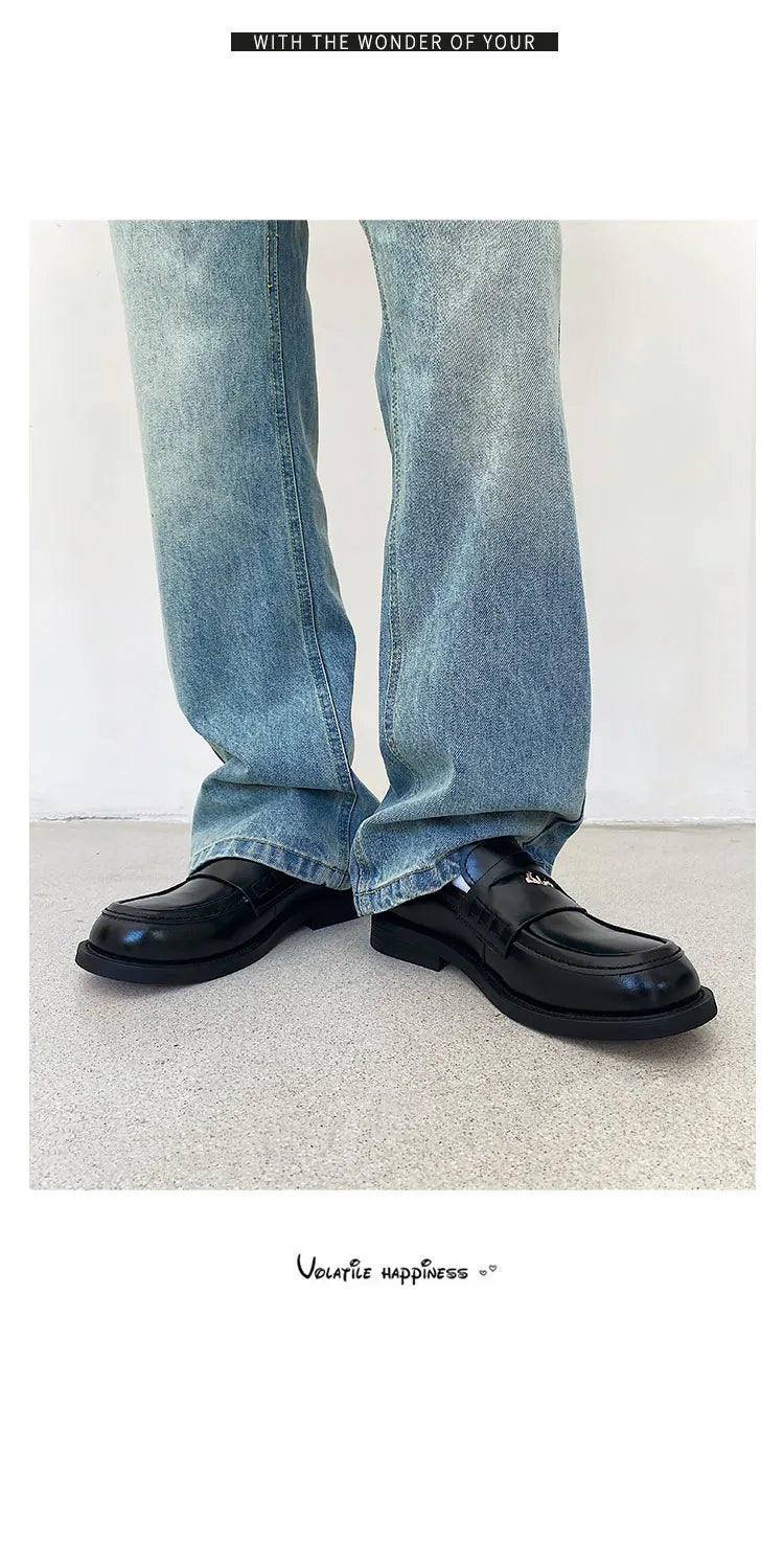 Slip in formal leather shoes for men's autumn new style retro metal coin design Loafer comfortable black British dress shoes