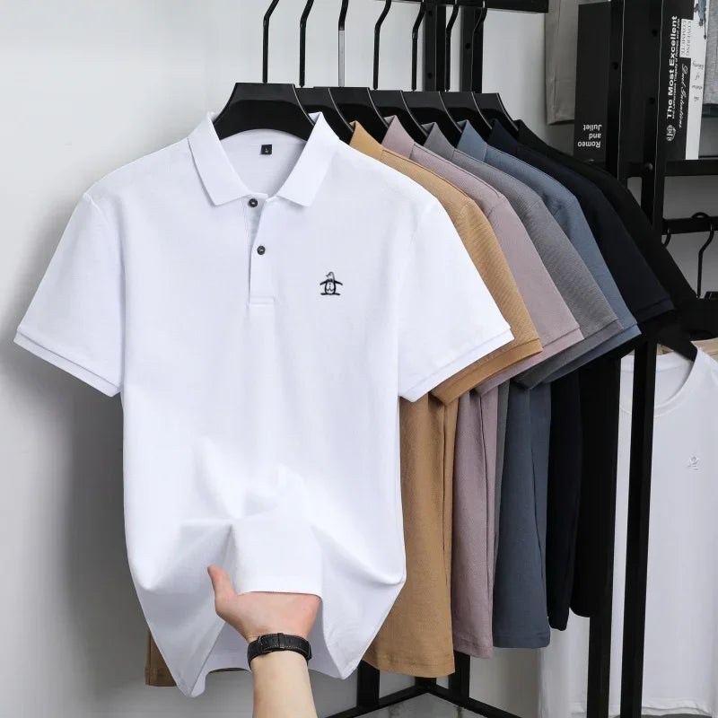100% pure cotton summer new men's short sleeved polo shirt design high-end brand penguin embroidery business comfortable T-shirt