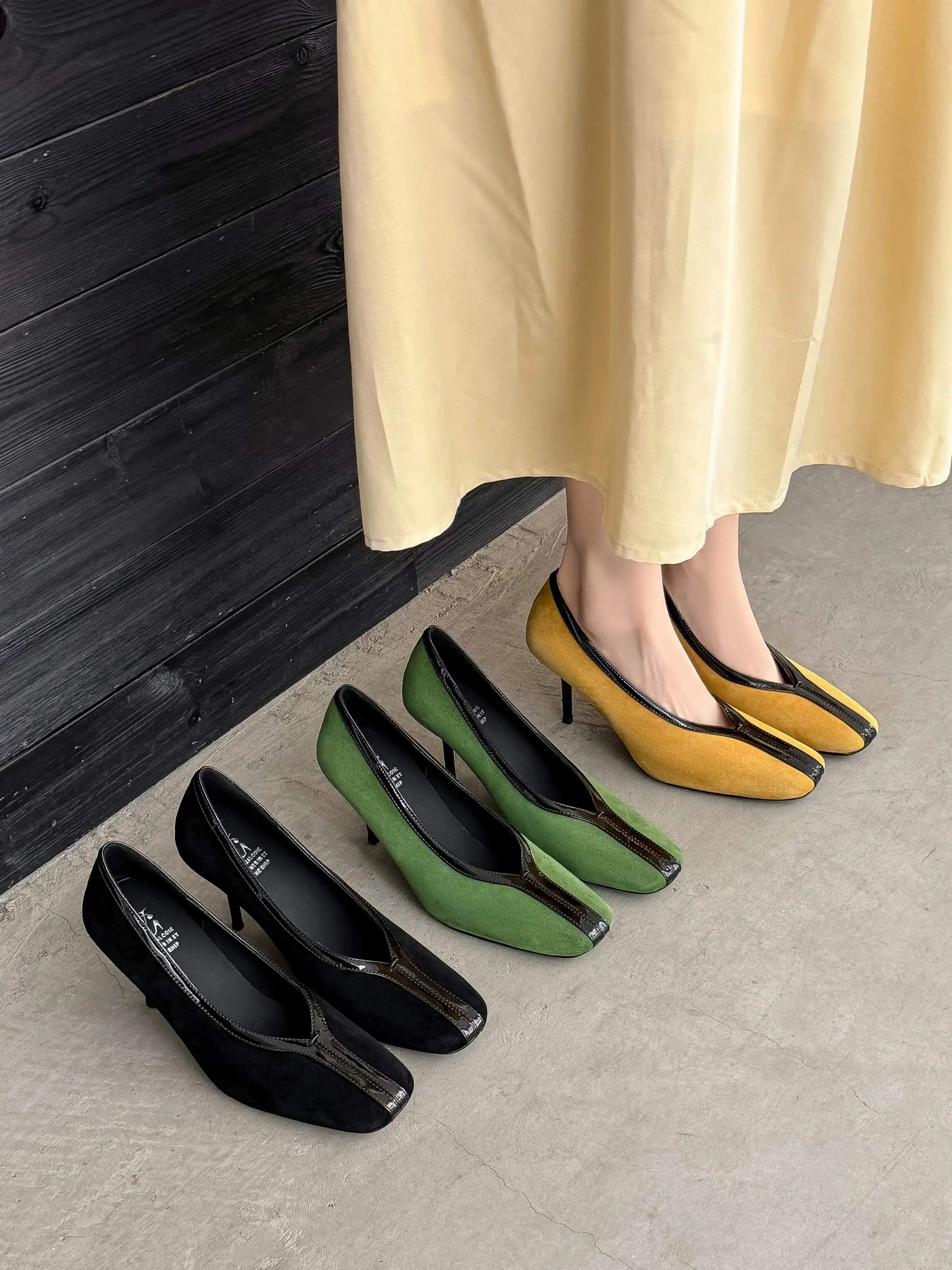 Krazing Pot Superstar Kid Suede Shallow Square Toe High Heels Spring Autumn Shoes Office Lady Party Wedding Dress Women Pumps