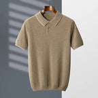 ZOCEPT 100% Cashmere Short Sleeve Sweater Autumn Winter New Casual Business Knitted Button-up Polo Collar Pullover for Men