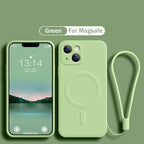For Magsafe Magnetic Wireless Charge Case for IPhone 15 16 14 13 12 11 Pro Max Mini XR XS Plus Soft Liquid Silicone Strap Cover