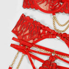 Ellolace Hot Women's Lingerie Sets Charming Bra Belt Thong 3PC with Leg Circles Fantasy Deep V-neck Women Intimate Underwear