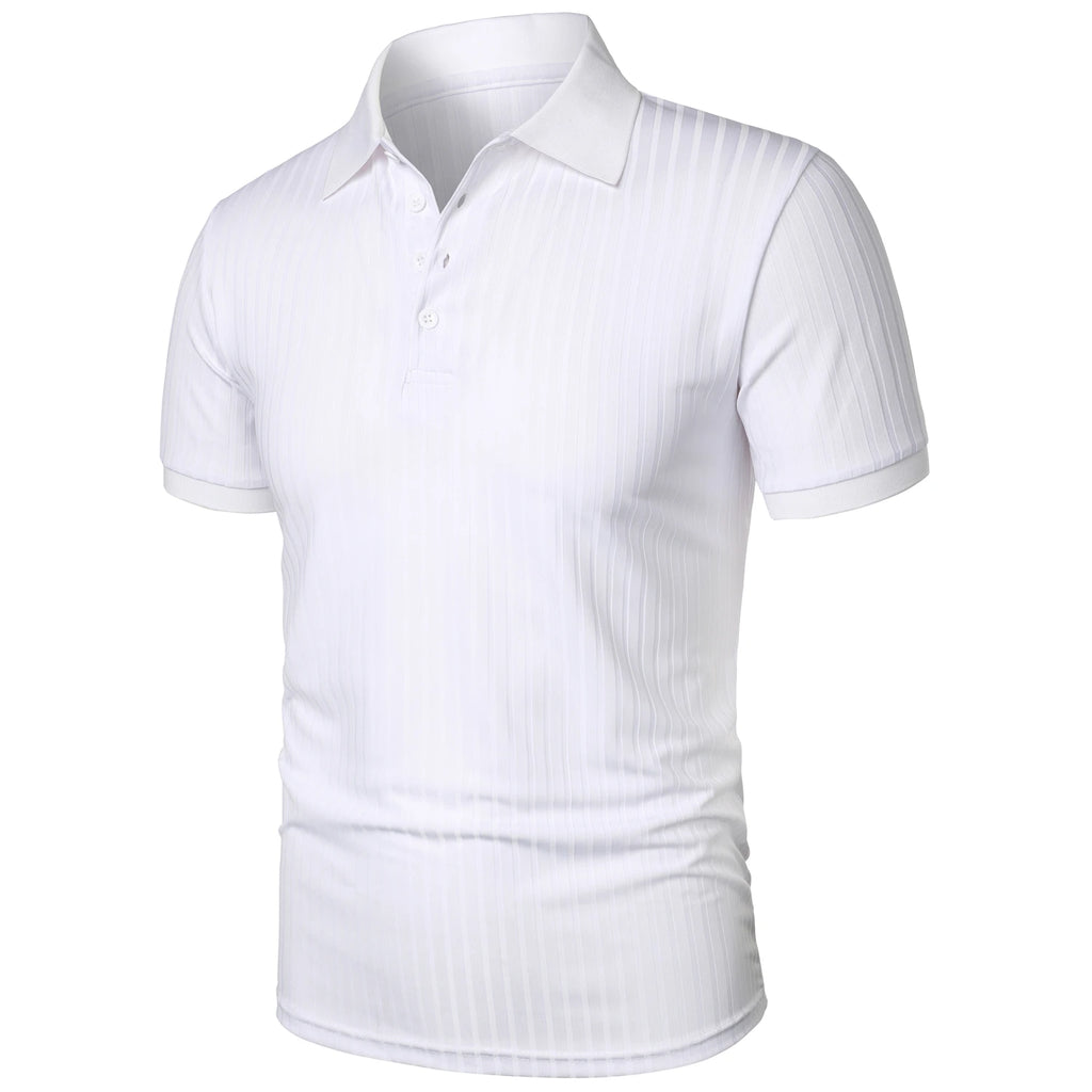Men's running sports fitness wear summer high stretch vertical short-sleeved POLO shirt slim knit base shirt
