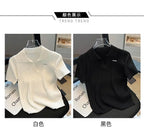 Summer Women's Polo-neck Short-sleeved Shirt Ice Silk Twist Stripe Knitting T-Shirt Thread Loose Minimalist Lapel Pullover Tees