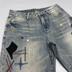 Trendy Edgy And Stylish Men's Jeans With Patchwork Embroidery And Prints Loose-fitting Straight Leg