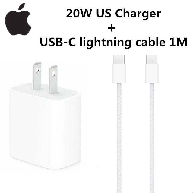 Original 20W USB-C Power Adapter For iphone 17 16 15 14 13 mini Pro Max Type C fast charger for Apple Cable for iPhone 12 Plus