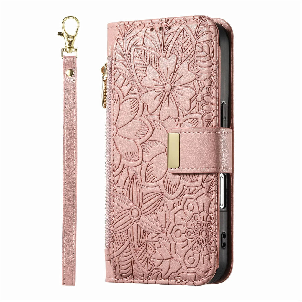 Compatible with iPhone 17/16e/15/14/13/12 Pro Max 16 Plus Lanyard Zipper Wallet Case Dual Card Holder Flip Stand Magnetic Buckle