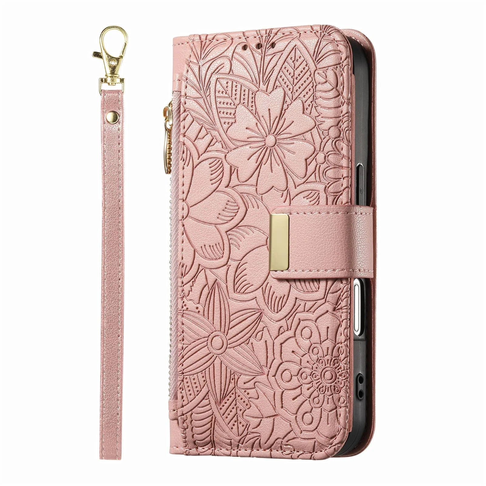 Compatible with iPhone 17/16e/15/14/13/12 Pro Max 16 Plus Lanyard Zipper Wallet Case Dual Card Holder Flip Stand Magnetic Buckle